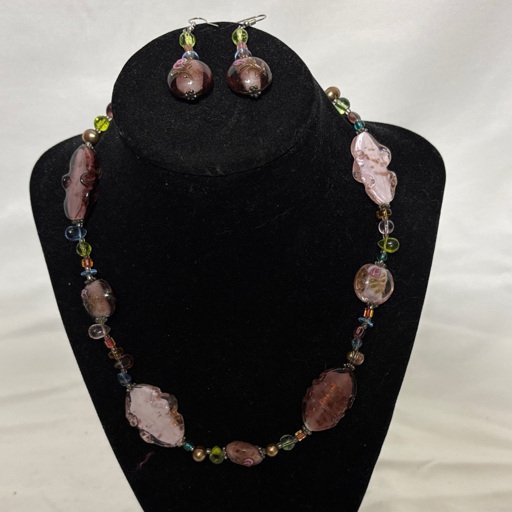 Premier Designs Lavender Rose Multicolor Glass Beaded Necklace Set